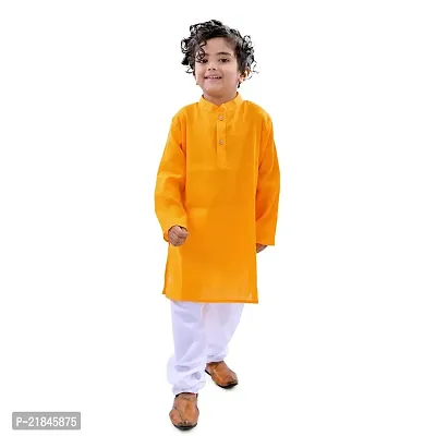 JAAMSO Royals Ethnic Yellow Wear Cotton Blend Full Sleeve Plain Only Kurta for Kids