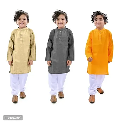 Trender Ethnic Wear Cream, Yellow and Grey Color Rayon Full Sleeve Plain Kurta and One Pyjama (Pack of 4)