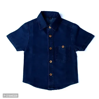 Trender Boy's Solid Regular Fit Shirts | Casual Cotton Denim Shirt for Kids | Solid Design Cotton Denim Half Sleeves Shirt for Boys-thumb3