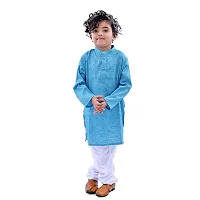 JAAMSO ROYALS Ethnic Sky Blue Wear Cotton Blend Full Sleeve Plain Only Kurta For Kids-thumb1