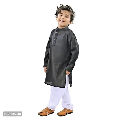 JAAMSO Royals Ethnic Wear Black Cotton Full Sleeve Plain Only Kurta for Kids-thumb2