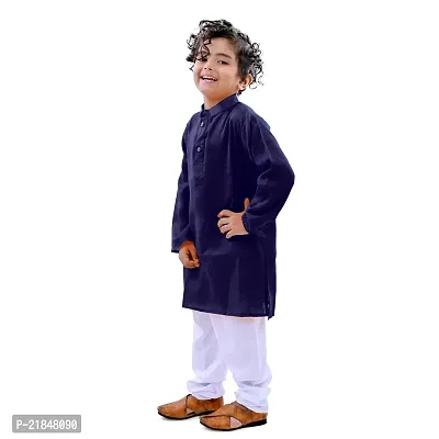 Trender Ethnic Wear Navy Blue, Yellow and Cream Color Rayon Full Sleeve Plain Kurta and One Pyjama (Pack of 4)-thumb3