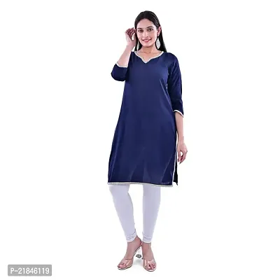 Trender Rayon Solid Navy Colour Straight Kurta for Women  Girls (Only Kurta)-thumb0