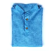 JAAMSO ROYALS Ethnic Sky Blue Wear Cotton Blend Full Sleeve Plain Only Kurta For Kids-thumb3