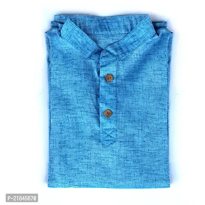 JAAMSO ROYALS Ethnic Sky Blue Wear Cotton Blend Full Sleeve Plain Only Kurta For Kids-thumb4