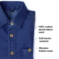 Trender Boy's Solid Regular Fit Shirts | Casual Cotton Denim Shirt for Kids | Solid Design Cotton Denim Half Sleeves Shirt for Boys-thumb1