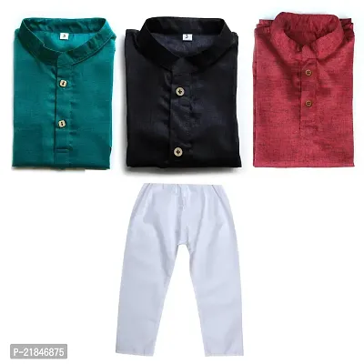 Trender Ethnic Wear Marron, Black and Green Color Rayon Full Sleeve Plain Kurta and One Pyjama (Pack of 4)-thumb2