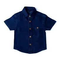 Trender Boy's Solid Regular Fit Shirts | Casual Cotton Denim Shirt for Kids | Solid Design Cotton Denim Half Sleeves Shirt for Boys Blue-thumb2