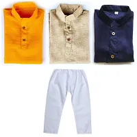 Trender Ethnic Wear Navy Blue, Yellow and Cream Color Rayon Full Sleeve Plain Kurta and One Pyjama (Pack of 4)-thumb1