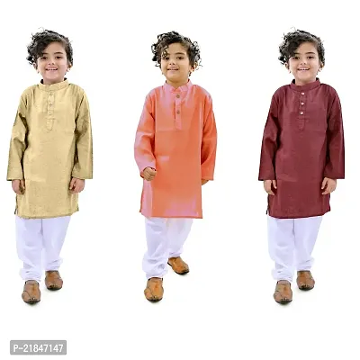 Trender Ethnic Wear Marron, Pink and Cream Color Rayon Full Sleeve Plain Kurta and One Pyjama (Pack of 4)