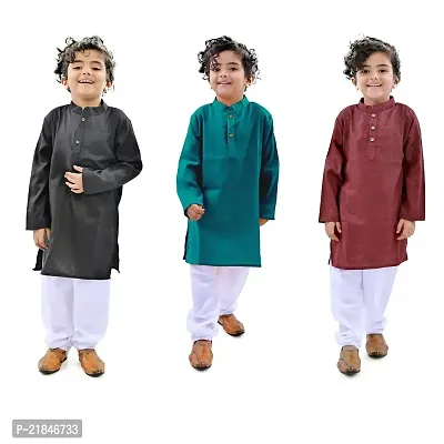 Trender Ethnic Wear Marron, Black And Green Color Rayon Full Sleeve Plain Kurta And One Pyjama (Pack of 4)
