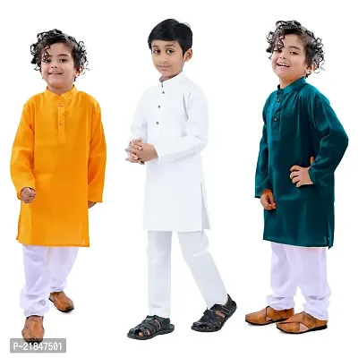 Trender Ethnic Wear Green, Yellow and White Color Rayon Full Sleeve Plain Kurta and One Pyjama (Pack of 4)