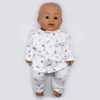 Trender Unisex Organic Cotton Front open T-Shirt Pyjama Set For New Born Baby Boys  Girls - White-thumb2