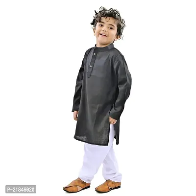 Trender Ethnic Wear Black Cotton Full Sleeves Plain Kurta Set For Kids-thumb2