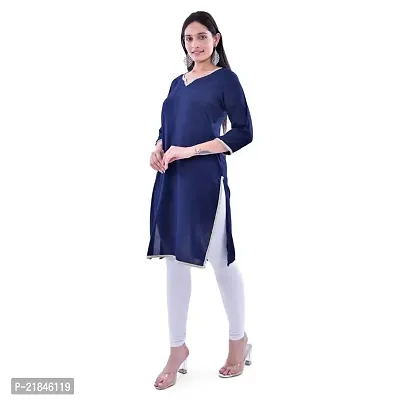 Trender Rayon Solid Navy Colour Straight Kurta for Women  Girls (Only Kurta)-thumb2