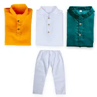 Trender Ethnic Wear Green, Yellow And White Color Rayon Full Sleeve Plain Kurta And One Pyjama (Pack of 4)-thumb1