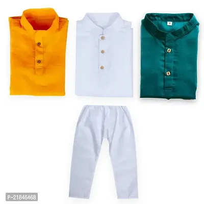 Trender Ethnic Wear Green, Yellow And White Color Rayon Full Sleeve Plain Kurta And One Pyjama (Pack of 4)-thumb2