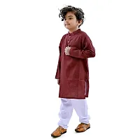 Trender Ethnic Wear Marron Cotton Blend Full Sleeve Plain Only Kurta For Kids-thumb1