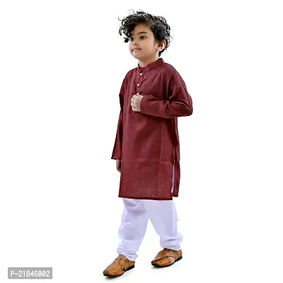 Trender Ethnic Wear Marron Cotton Blend Full Sleeve Plain Only Kurta For Kids-thumb2