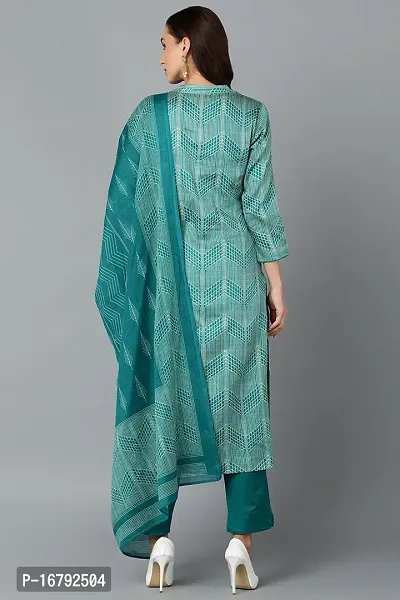 Vaamsi Straight Green Printed Silk Blend Kurta, Bottom and Dupatta Set VKSKD1814-thumb2