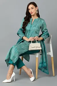 Vaamsi Straight Green Printed Silk Blend Kurta, Bottom and Dupatta Set VKSKD1814-thumb2