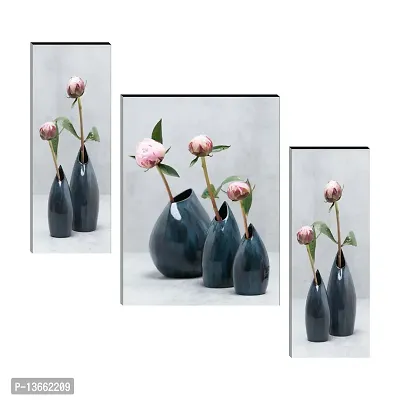 Flower Pot UV Textured MDF Wall Painting- 3 Pieces