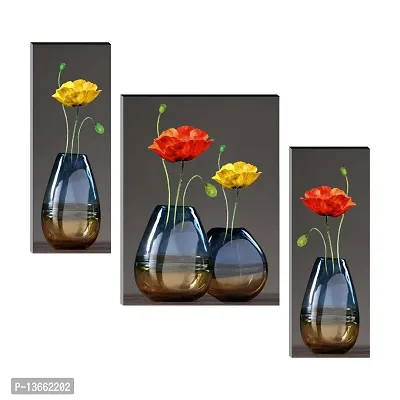 Flower Pot Uv Textured MDF Wall Painting- 3 Pieces