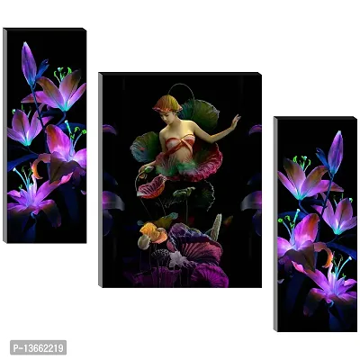 Duong Quoc Dinh with Flowers UV Textured Self Adhesive MDF Wall Art Painting- 3 Pieces