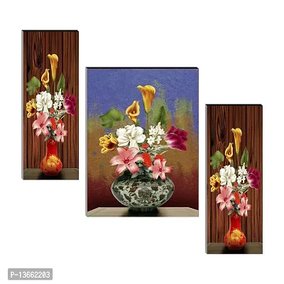 Flower Pot Uv Textured MDF Wall Painting- 3 Pieces