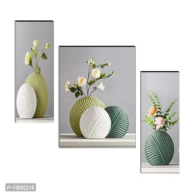 Flower Pot UV Textured MDF Wall Painting- 3 Pieces