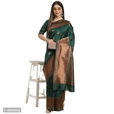 ROBES NEW ARRIVAL Women's Solid LITCHI SILK 5.5 Meter Saree with Unstitched Blouse Piece (DARK GREEN)-thumb0