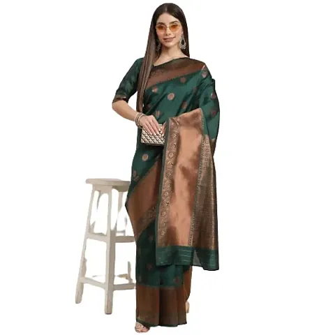 ROBES NEW ARRIVAL Women's Solid LITCHI SILK 5.5 Meter Saree with Unstitched Blouse Piece (DARK GREEN)