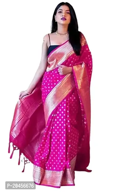 ROBES NEW ARRIVAL Women's Solid LITCHI SILK 5.5 Meter Saree with Unstitched Blouse Piece {PINK