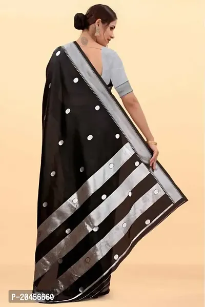 ROBES NEW ARRIVAL Women's Solid LITCHI SILK 5.5 Meter Saree with Unstitched Blouse Piece (BLACK)-thumb3