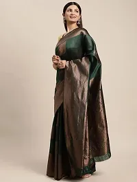 ROBES NEW ARRIVAL Women's Solid LITCHI SILK 5.5 Meter Saree with Unstitched Blouse Piece [DARK GREEN-thumb1