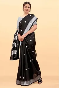 ROBES NEW ARRIVAL Women's Solid LITCHI SILK 5.5 Meter Saree with Unstitched Blouse Piece (BLACK)-thumb1