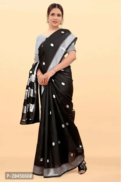 ROBES NEW ARRIVAL Women's Solid LITCHI SILK 5.5 Meter Saree with Unstitched Blouse Piece (BLACK)-thumb2