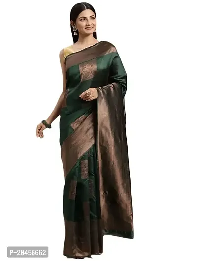 ROBES NEW ARRIVAL Women's Solid LITCHI SILK 5.5 Meter Saree with Unstitched Blouse Piece [DARK GREEN-thumb0