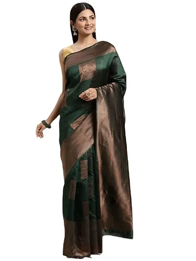 ROBES NEW ARRIVAL Women's Solid LITCHI SILK 5.5 Meter Saree with Unstitched Blouse Piece [DARK