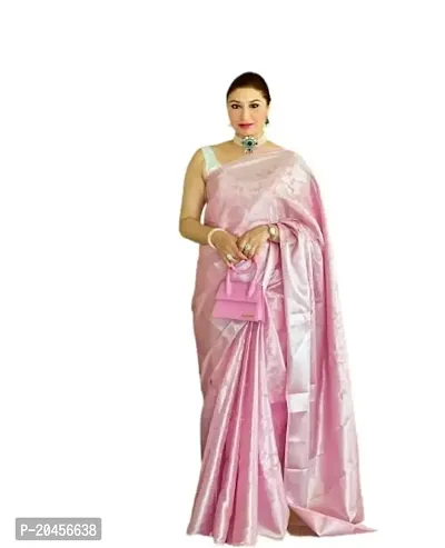 ROBES NEW ARRIVAL Women's Solid LITCHI SILK 5.5 Meter Saree with Unstitched Blouse Piece [PINK}-thumb0