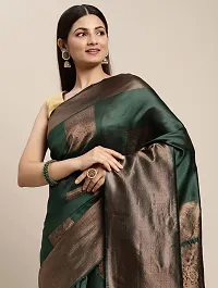 ROBES NEW ARRIVAL Women's Solid LITCHI SILK 5.5 Meter Saree with Unstitched Blouse Piece [DARK GREEN-thumb2