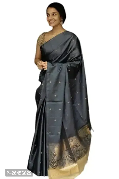 ROBES NEW ARRIVAL Women's Solid LITCHI SILK 5.5 Meter Saree with Unstitched Blouse Piece (Light grey)-thumb0