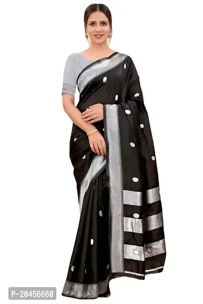 ROBES NEW ARRIVAL Women's Solid LITCHI SILK 5.5 Meter Saree with Unstitched Blouse Piece (BLACK)-thumb0