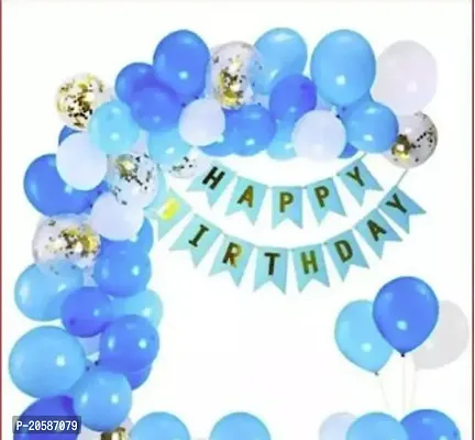 1psc Happy Birthday Blue Banner 12psc Light Blue Balloon 12psc Dark Blue Balloon 12psc White Balloon 4psc Golden Confetti Balloon (Pack of 41)-thumb0