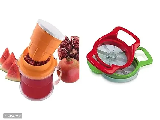 Satsun Enterprise Combo Of 2 In 1 Nano Hand Press Manual Juicer,Fruits Juicer For Orange, Lemon, Grapes And 8 Blade Stainless Steel Apple Slicer Cutter-thumb0