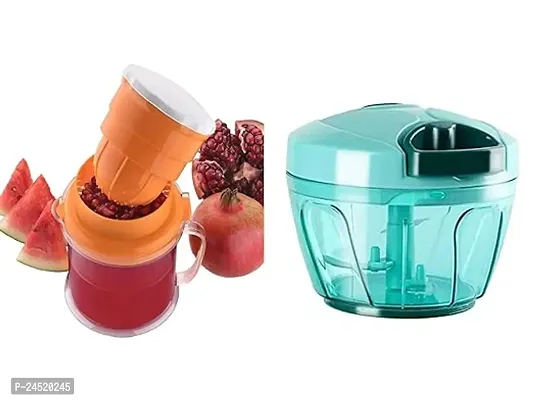 Satsun Combo Of 2 In 1 Nano Hand Press Manual Juicer,Fruits Juicer For Orange, Lemon, Grapes And New Handy Mini Fruit and Vegetable Chopper(450 Ml)