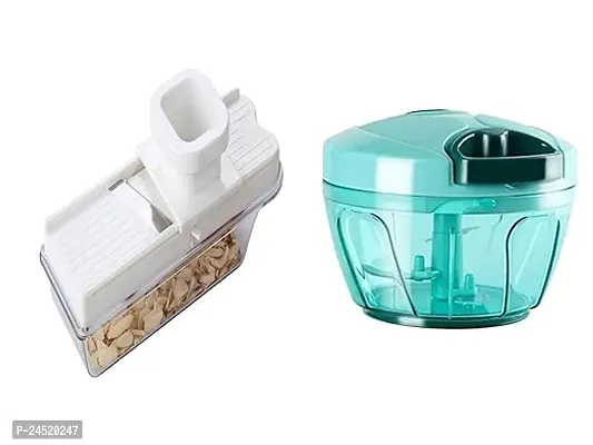 Satsun Enterprises Home And Kitchenware Combo Of 1 Dry Fruit/Vegetable Slicer Cutter With Plastic Container And 1 Handy Mini Chopper 600Ml