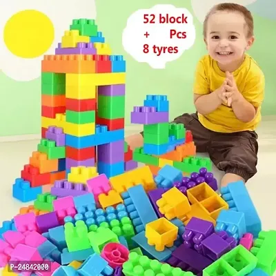 SATSUN ENTERPRISE 60pc building block toys 52 pcs blocks and 8 pcs tyre  (Multicolor)-thumb0