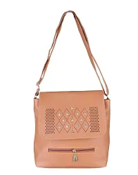 Looks United Designer PU Women Handbag (Tan)-thumb1