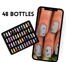 Looks United 6 Nail Polish And 48 Mini Bottles 3D Nail Art Kit, Glitter Sequins with 80 Glamming Shades Long Lasting without Chipping Smooth high Gloss Finish-thumb2